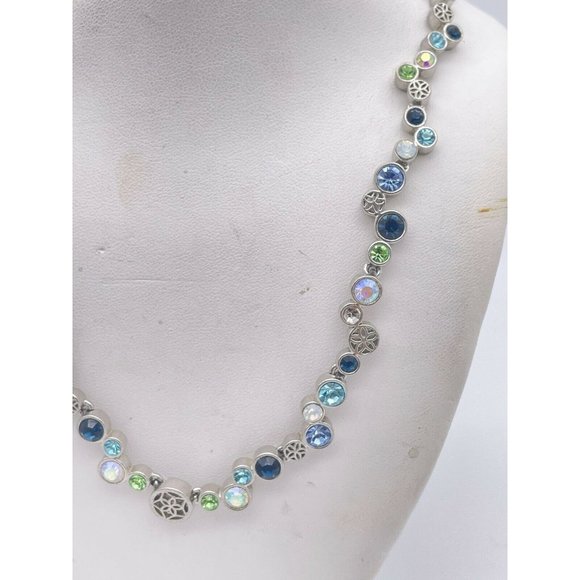 Lia Sophia multicolor crystal silver tone necklace BEAUTIFUL! - Picture 2 of 2